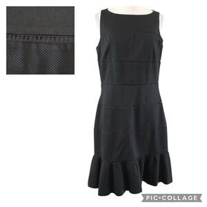 Ann Taylor Black Flounce Hem Eyelet Ladder Stripes Sheath Sleeveless Dress 2